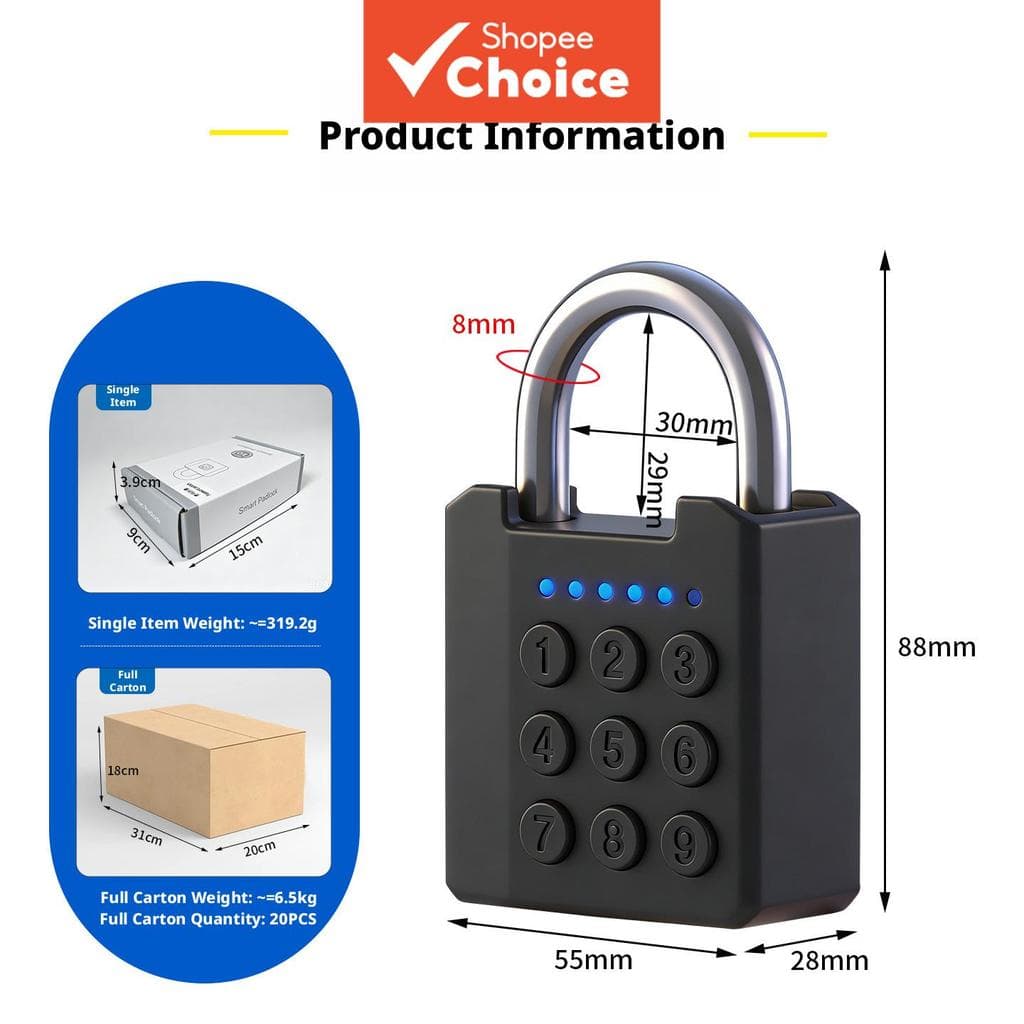 Cadeado de impressão digital inteligente com senha, liga de zinco, fechadura sem chave, com chave mecânica para porta de