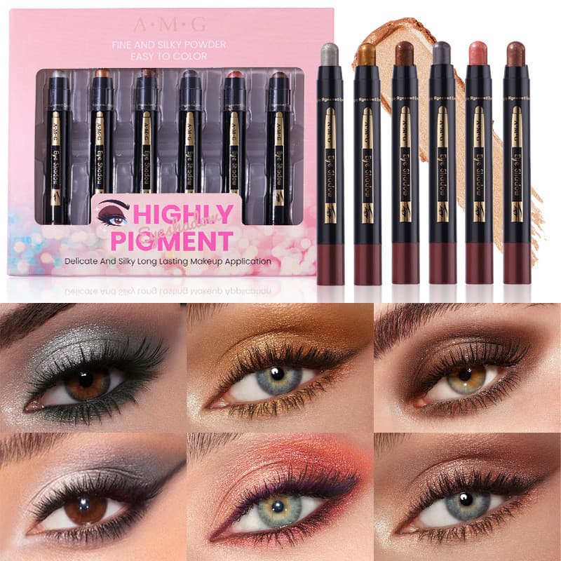 Conjunto de Sombras em Bastão A.M.G, Brilho Perolado Fino, Longa Duração, Fácil de Aplicar