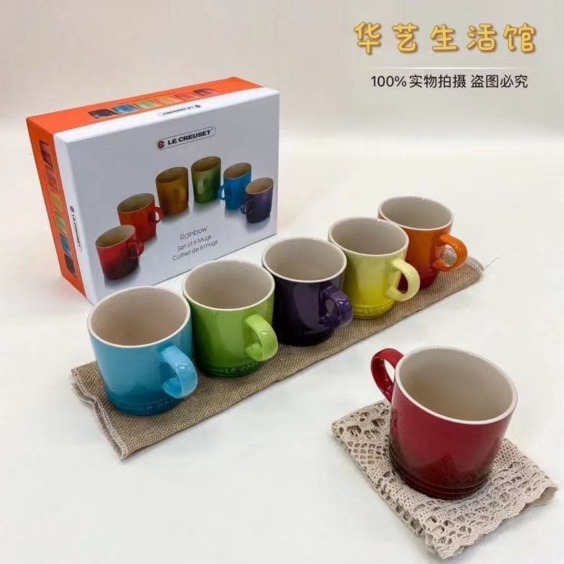 Caneca de cerâmica francesa arco-íris LE 350-400ml arco-íris seis cores xícara de café sala de estar