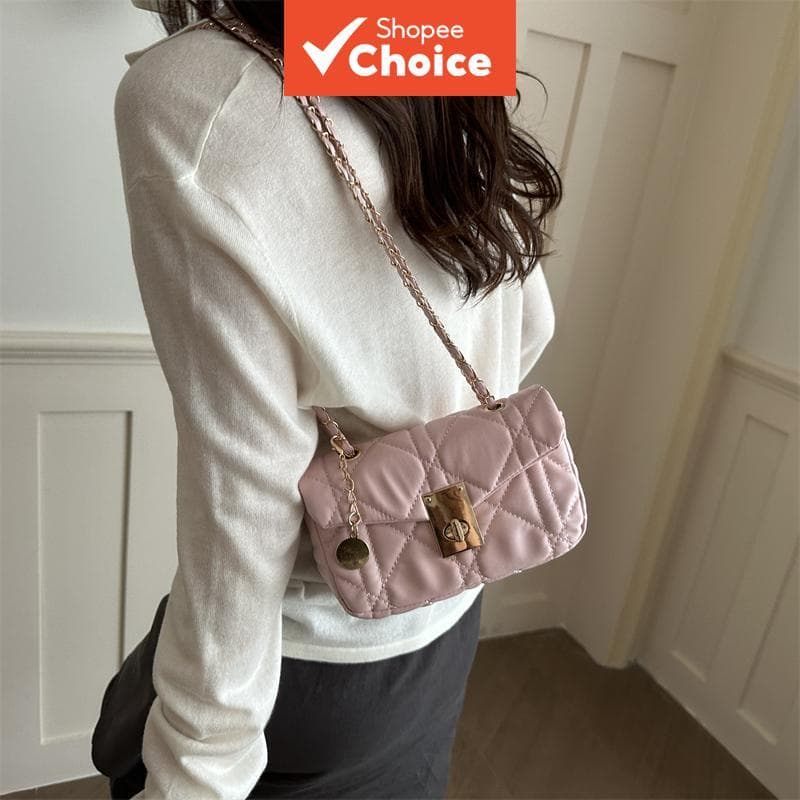 Bolsa tiracolo de corrente TFashion, bolsa de ombro com linha bordada em padrão de losango, pequena bolsa quadrada para