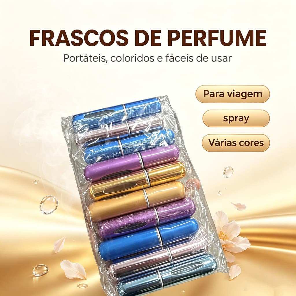 Kit 10 Porta Perfume Recarregável 5ml Portátil para Mulheres e Homens Viagens Trabalho Academia