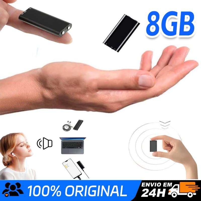 Gravador de Voz Mini Portátil Digital Espião Profissional USB Display Compacto Minimalista 8GB