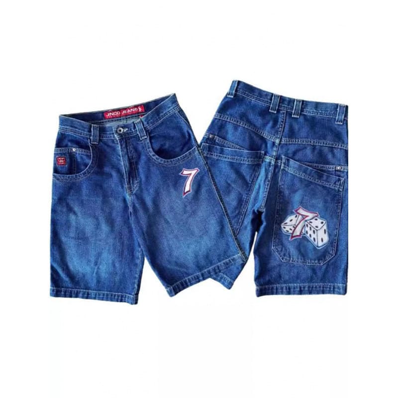 Pronto estoque envio rápido JNCO Shorts Y2K Calças Harajuku Hip-Hop Lucky 7 estilos gráfico retrô azul solto jeans
