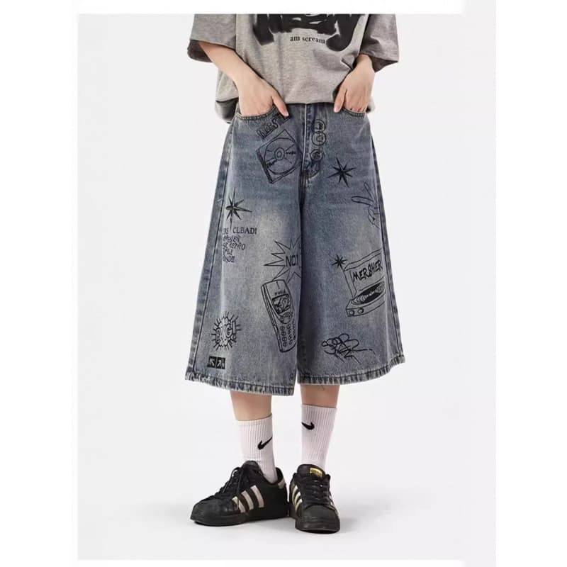 Americano Hip Hop na moda impresso masculino High Street Retro moda Casual solto comércio exterior em linha reta Jeans c