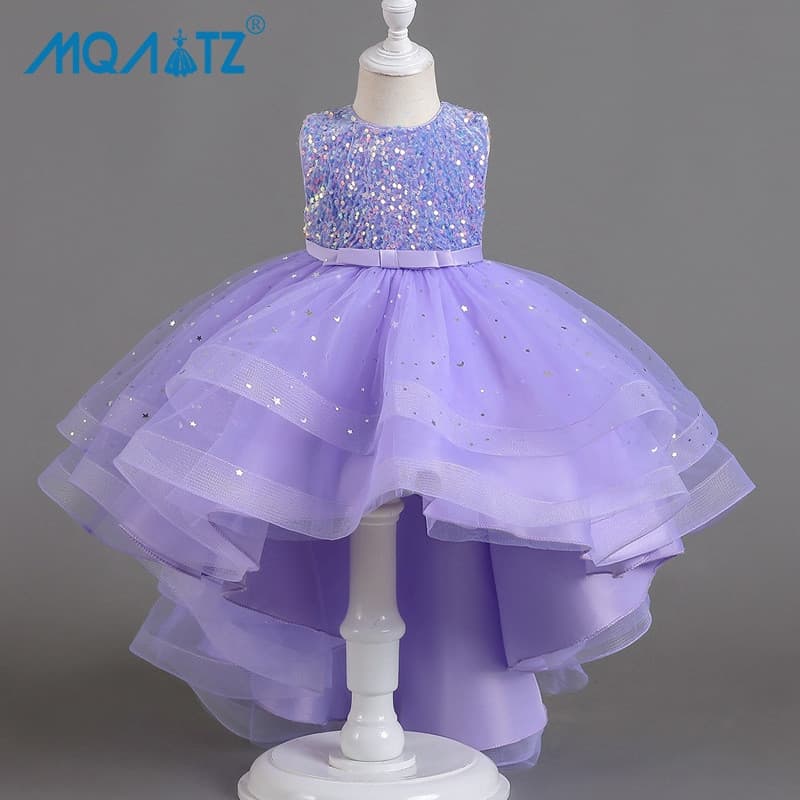 Vestido de Princesa de Tule para Meninas, Sem Mangas, com Cauda de Estrela de Lantejoulas, Vestido Formal para Festa de