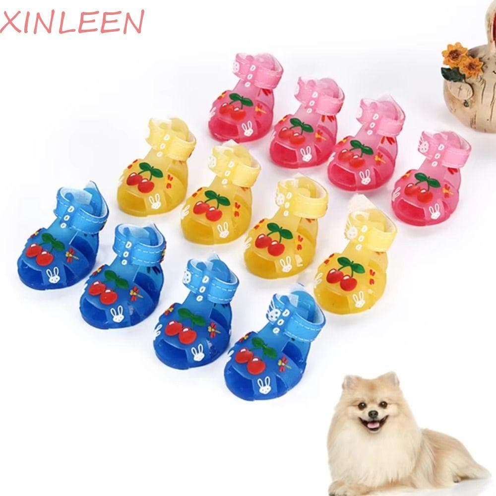XINLEEN 4 Unidades/Conjunto Sapatos Respiráveis Para Cães , Sandálias Macias Ajustáveis De Gelatina De Verão Resistentes