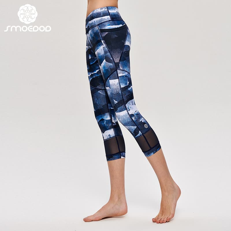 9C Shui Mu Yiduo esportes correndo calças de Yoga mulheres impressas calças de Fitness magro Hip-Lifting calças cortadas