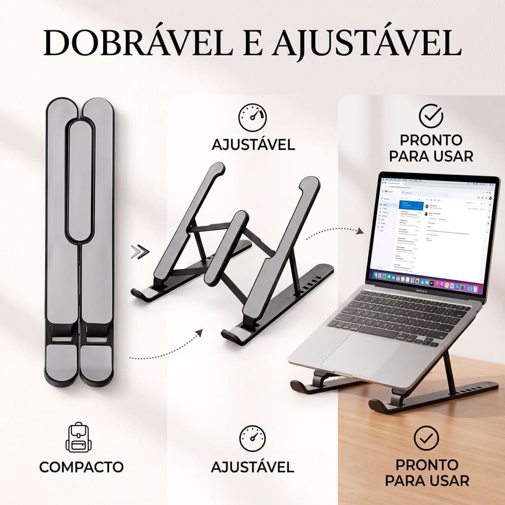 Suporte Para Notebook Tablet Dobrável Articulado Metálico Alumínio Ergonômico