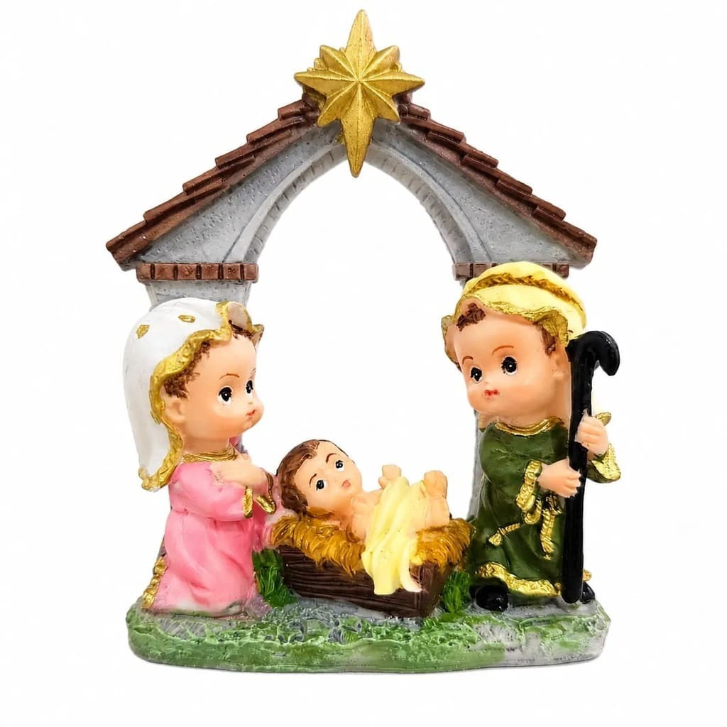 Presépio de Natal Sagrada Família Infantil de Resina 11 cm Mini Presépio Decoração Natalina Católica