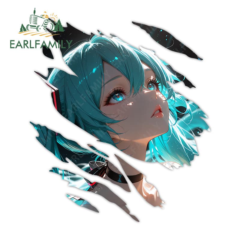 EARLFAMILY Hastune Miku Rasgo Adesivos De Carro Comel Oclusão Zero Campervan Prancha De Surf Elétrica-Bicicleta Decalque