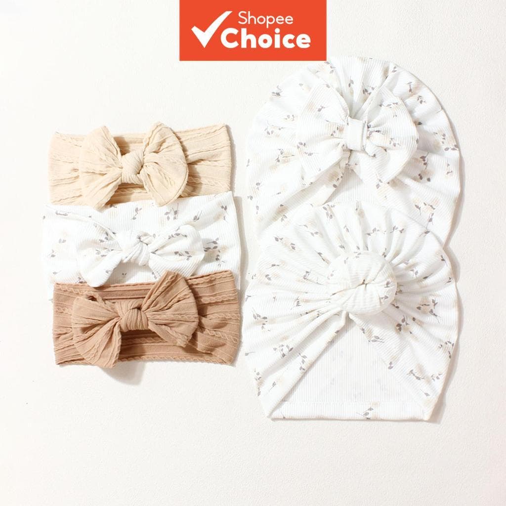 Conjunto De Chapéu E Faixa De Cabeça Estampado Para Bebê Elástico De Algodão Meninas Infantis De 0 A 12 Meses