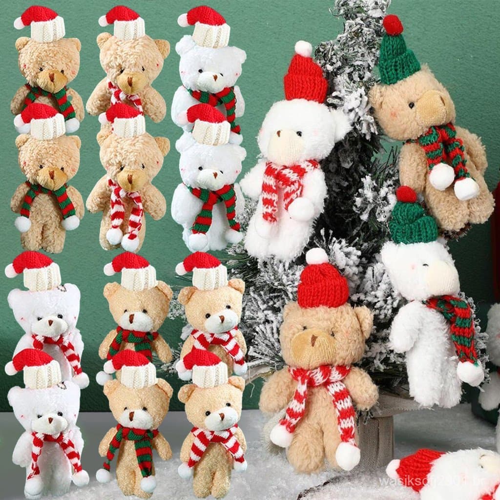 10 Adoráveis Bonecos de Pelúcia de Ursinho, Lenços Macios de Animais, Brinquedos, Decorações para Árvore de Natal, Bolo,