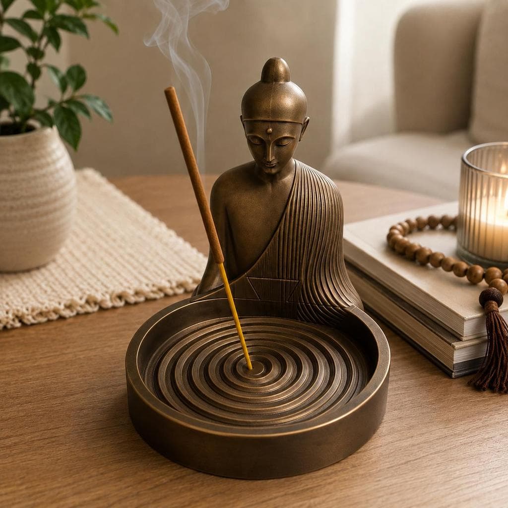 Incensário Buda Zen Porta Incenso com Coletor de Cinzas para Varetas Aromáticas Decoração e Meditação