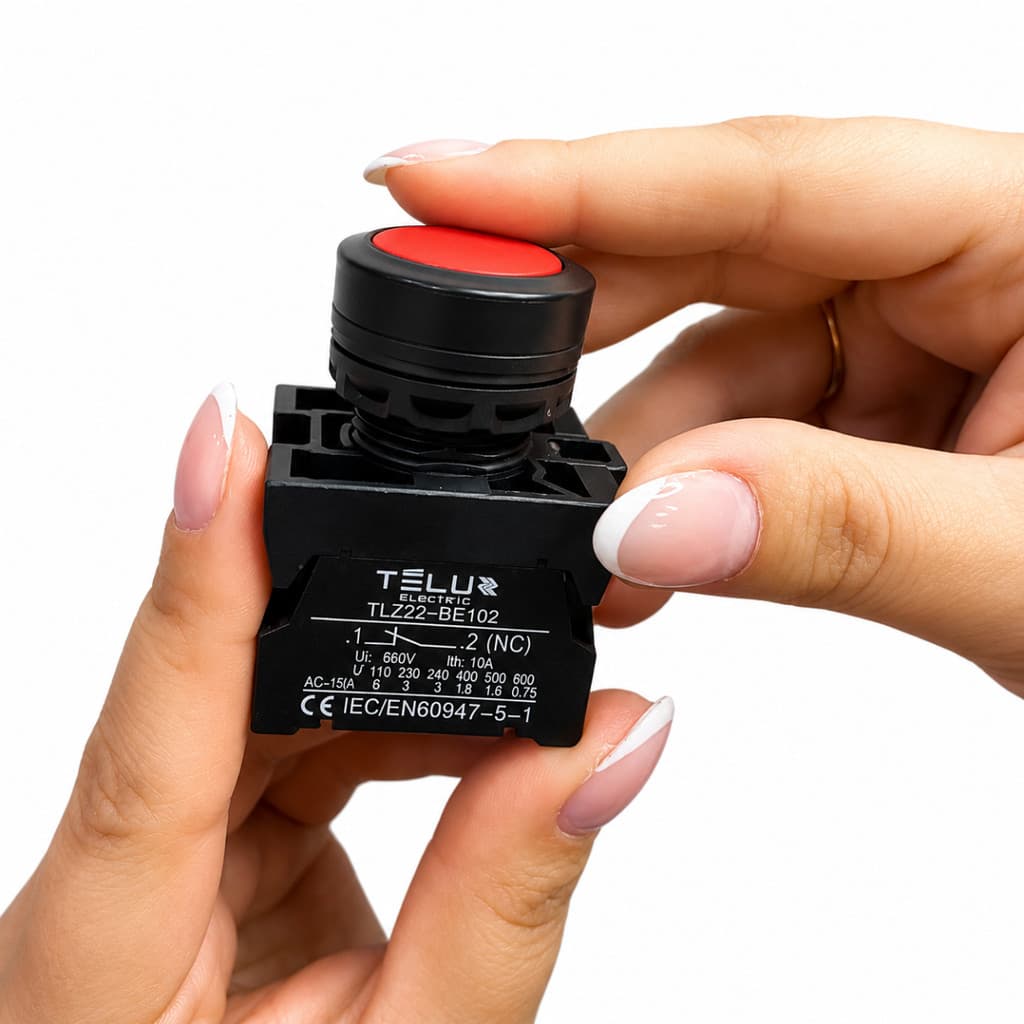 Botão Comando Sem Retenção 22mm 1nf Vermelho Botoeira