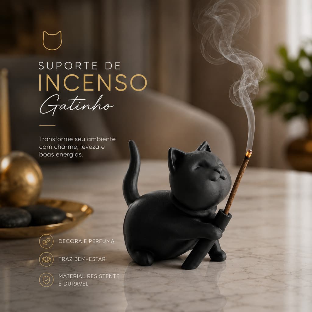 Incensário Gatinho Decorativo Porta Incenso Minimalista Moderno Relaxante