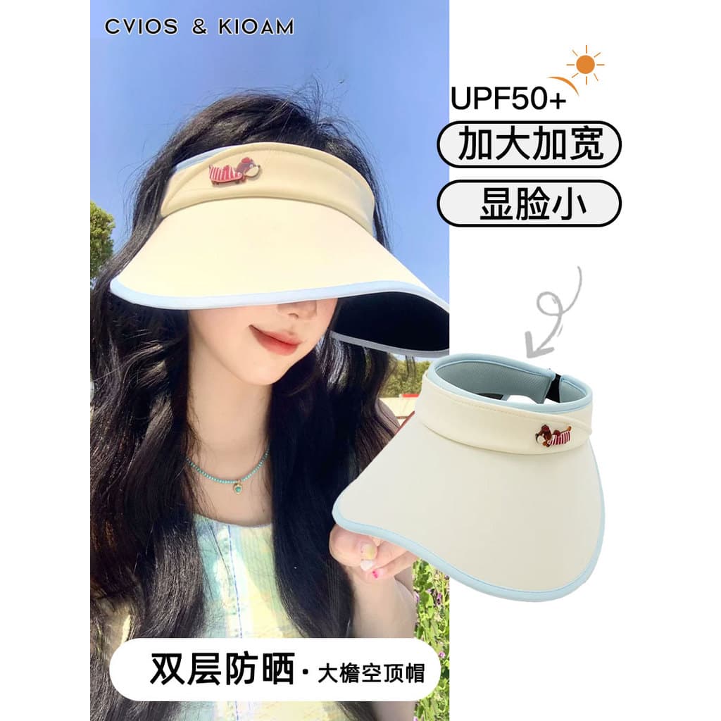 CviosKioam [Milk fufu] Chapéu de sol vazio de desenho animado feminino rosto de verão pequeno chapéu de sol Anti-ultravi