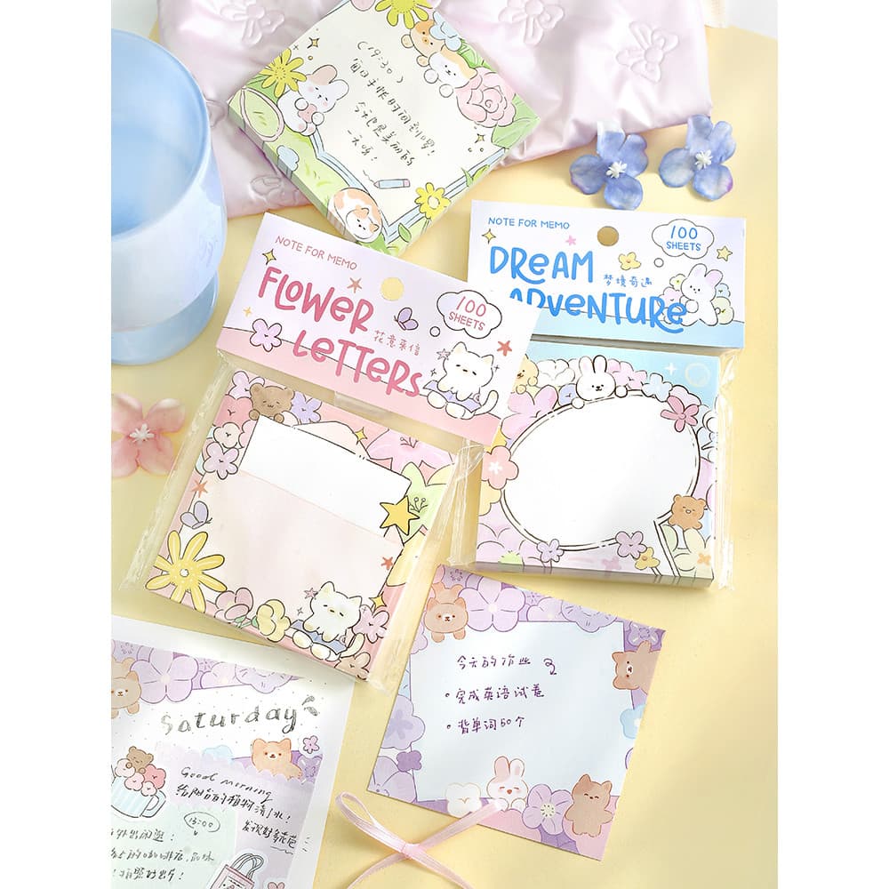 100 folhas de papel para notas Série Happy Roaming Série de plantas frescas Notas adesivas de flores Material para cader