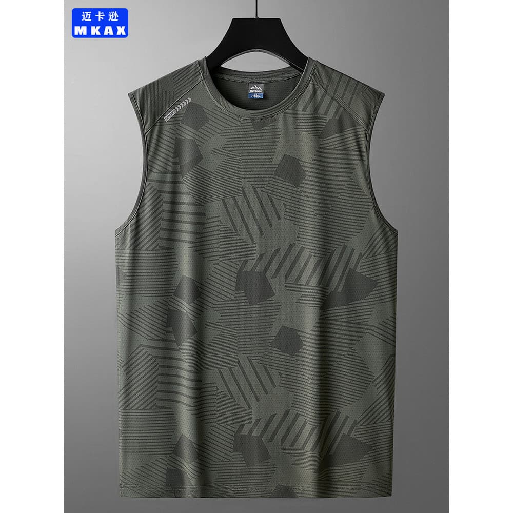 2025 novo estilo colete esportivo Undershirt masculino verão gelo seda de secagem rápida correndo Fitness sem mangas esp