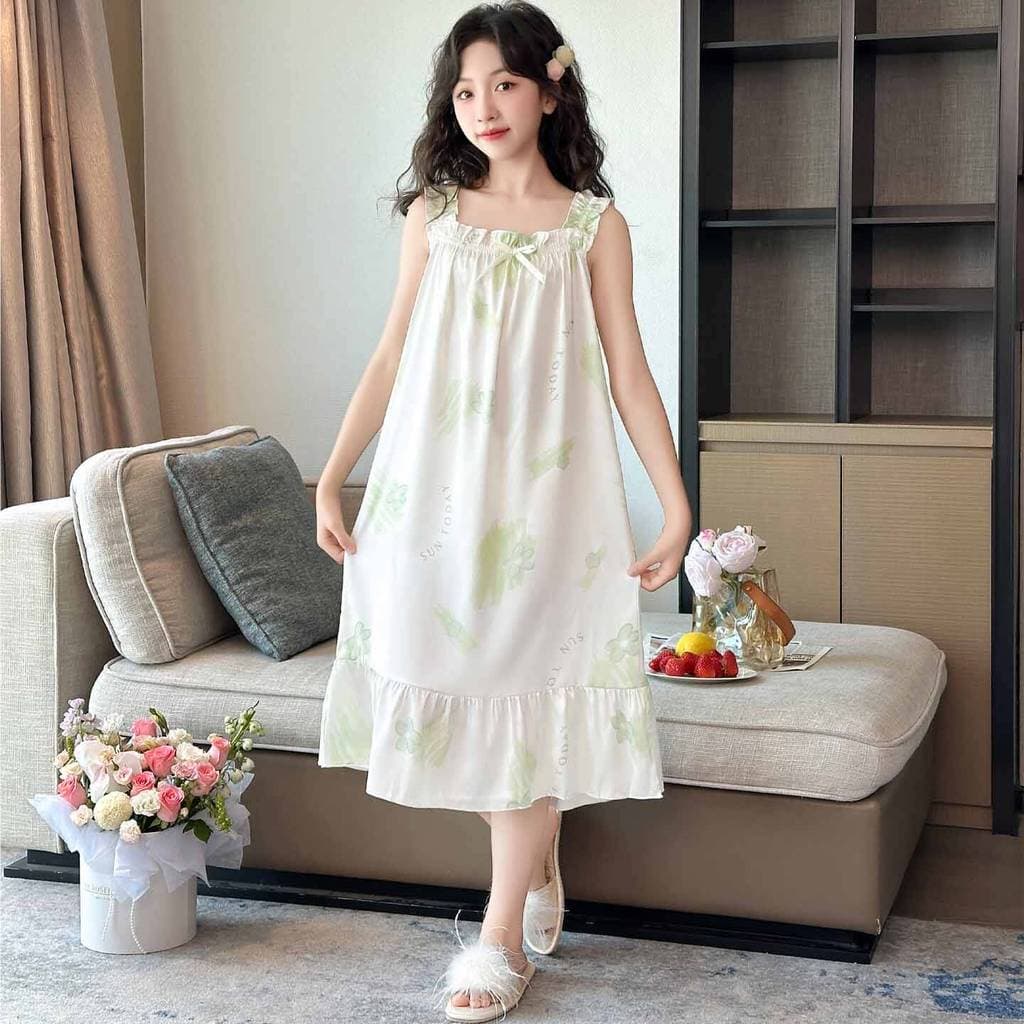 Meninas camisola 2026 novo estilo de seda gelo verão grandes crianças estilingue pijamas estilo fino verão crianças esti