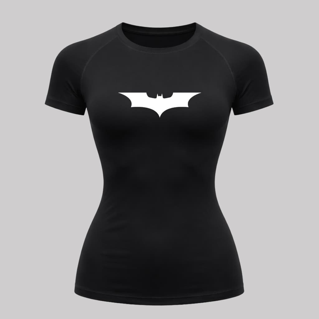 Camiseta Feminina Compressão Proteção Uv CurtaHerói Batman Homem Morcego Rash Guard