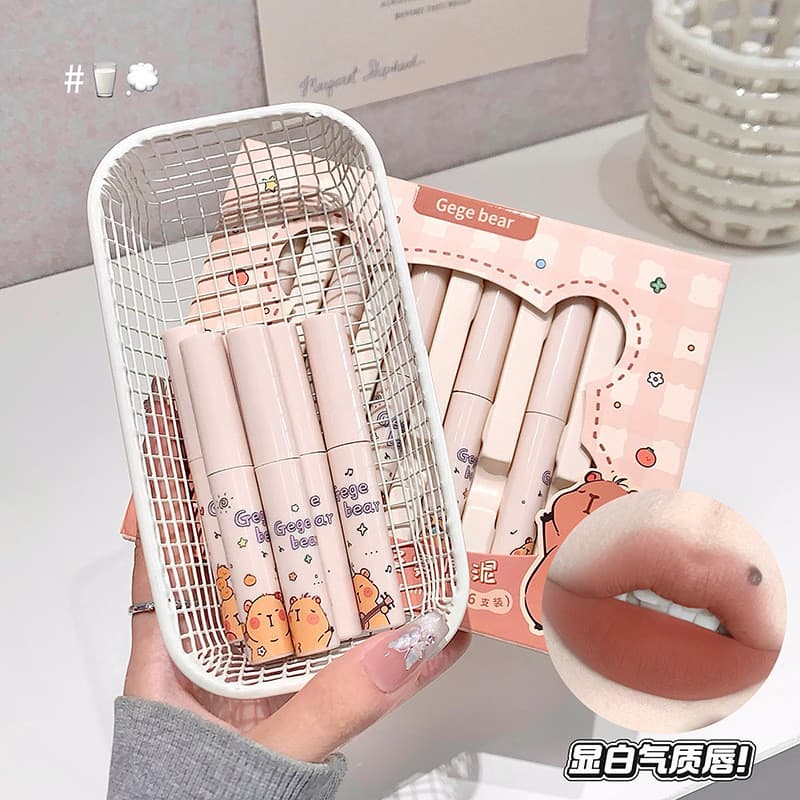 GegeBear Macaron Powder Mist Lip Clay Delicado Macio Fosco Não Fácil de Colar Copo