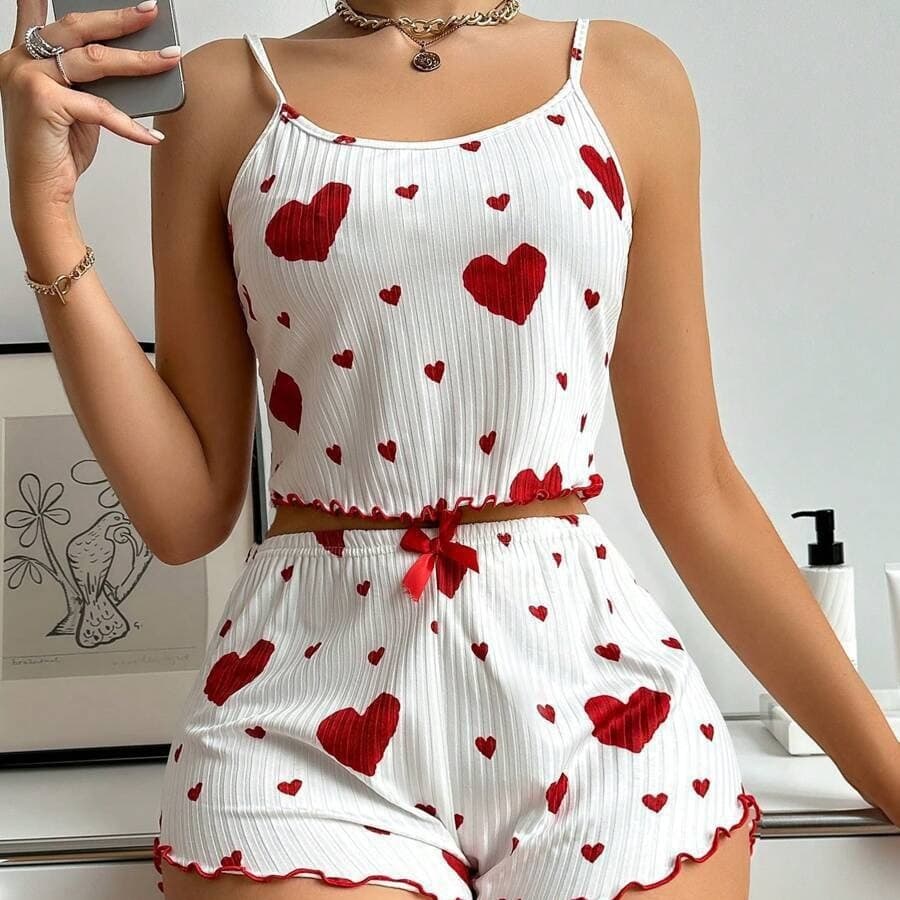 Cross-Border venda quente feminino Homewear amor impresso Suspender Shorts Casual Pit tiras pode usar fora pijamas femin