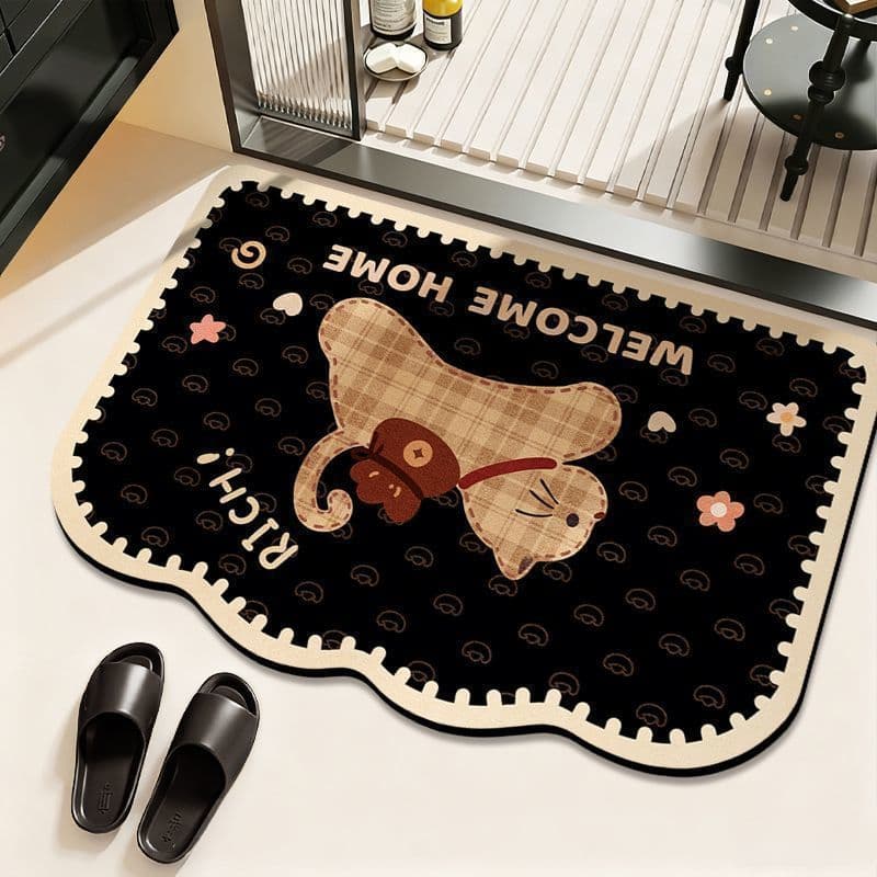 Tapete de diatomita com desenho de gato para banheiro, antibacteriano, resistente a mofo, à prova de umidade, lavável, r