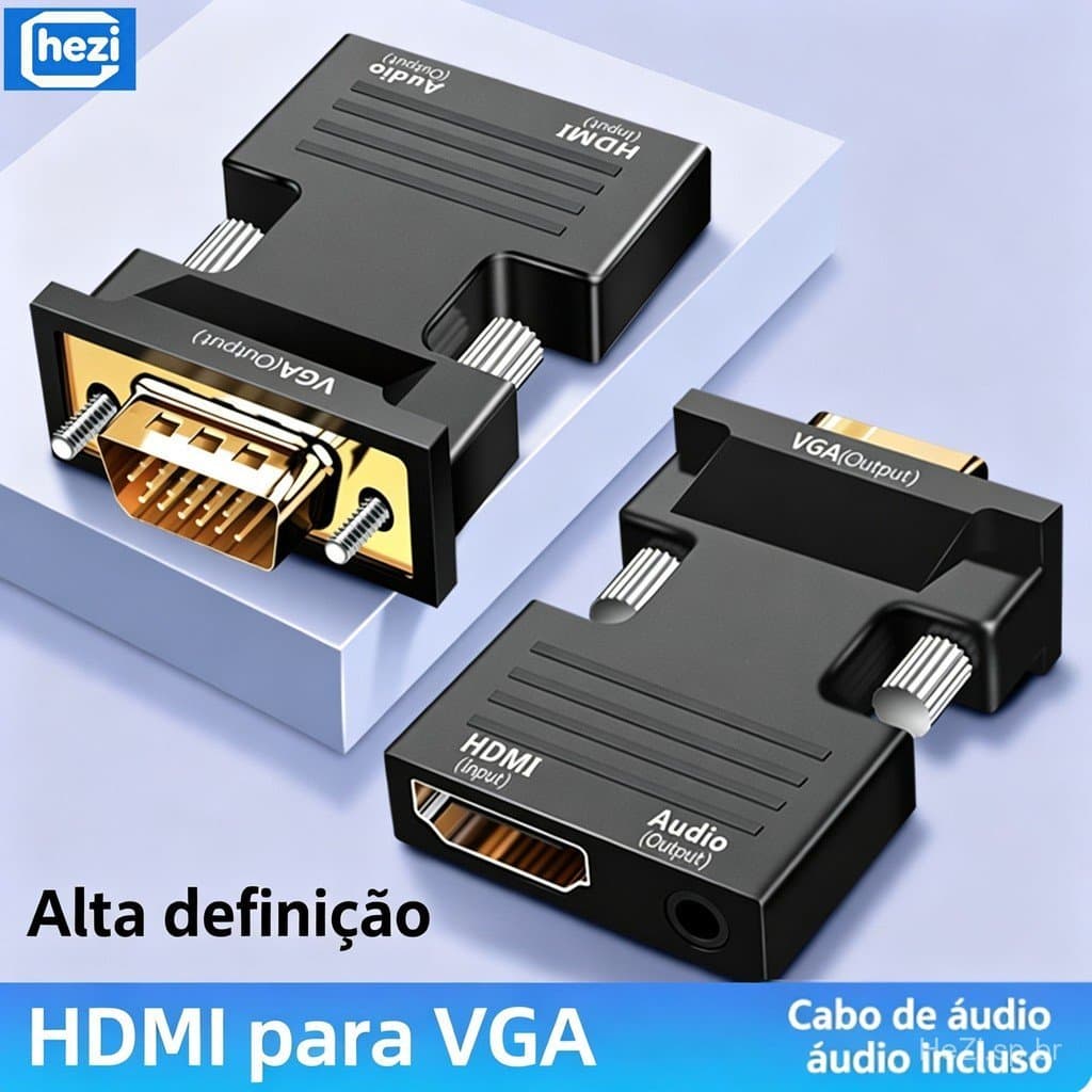 Conversor Adaptador HDMI para VGA com cabo P2 áudio