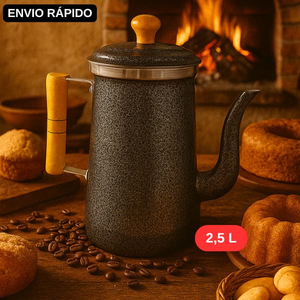 BULE DE CAFÉ 2,5 L EM ALUMÍNIO RETRÔ N10 – CABO DE MADEIRA E BICO FERVEDOR PARA CANTINHO DO CAFÉ
