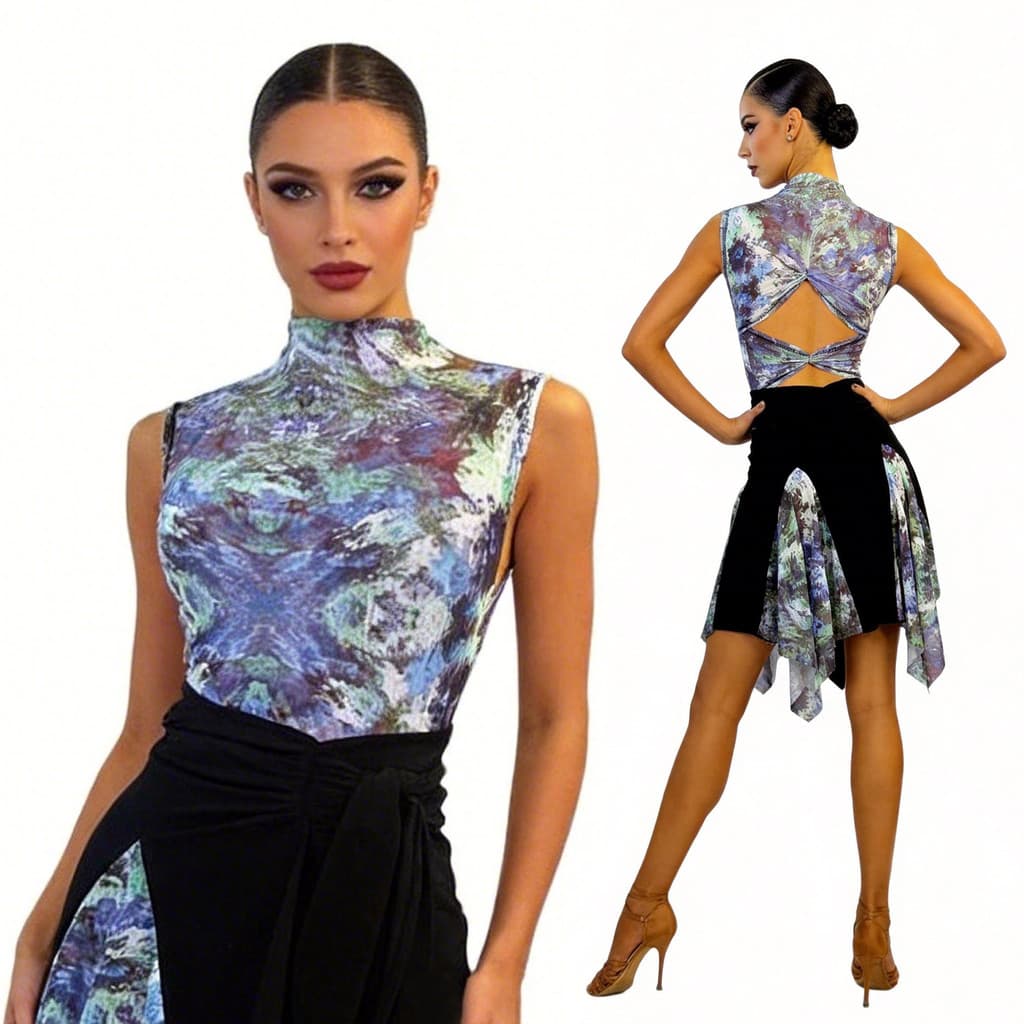 ZS Monet] dança latina padrão nacional dança sem mangas macacão adulto feminino bonito volta dança prática terno topo Y4