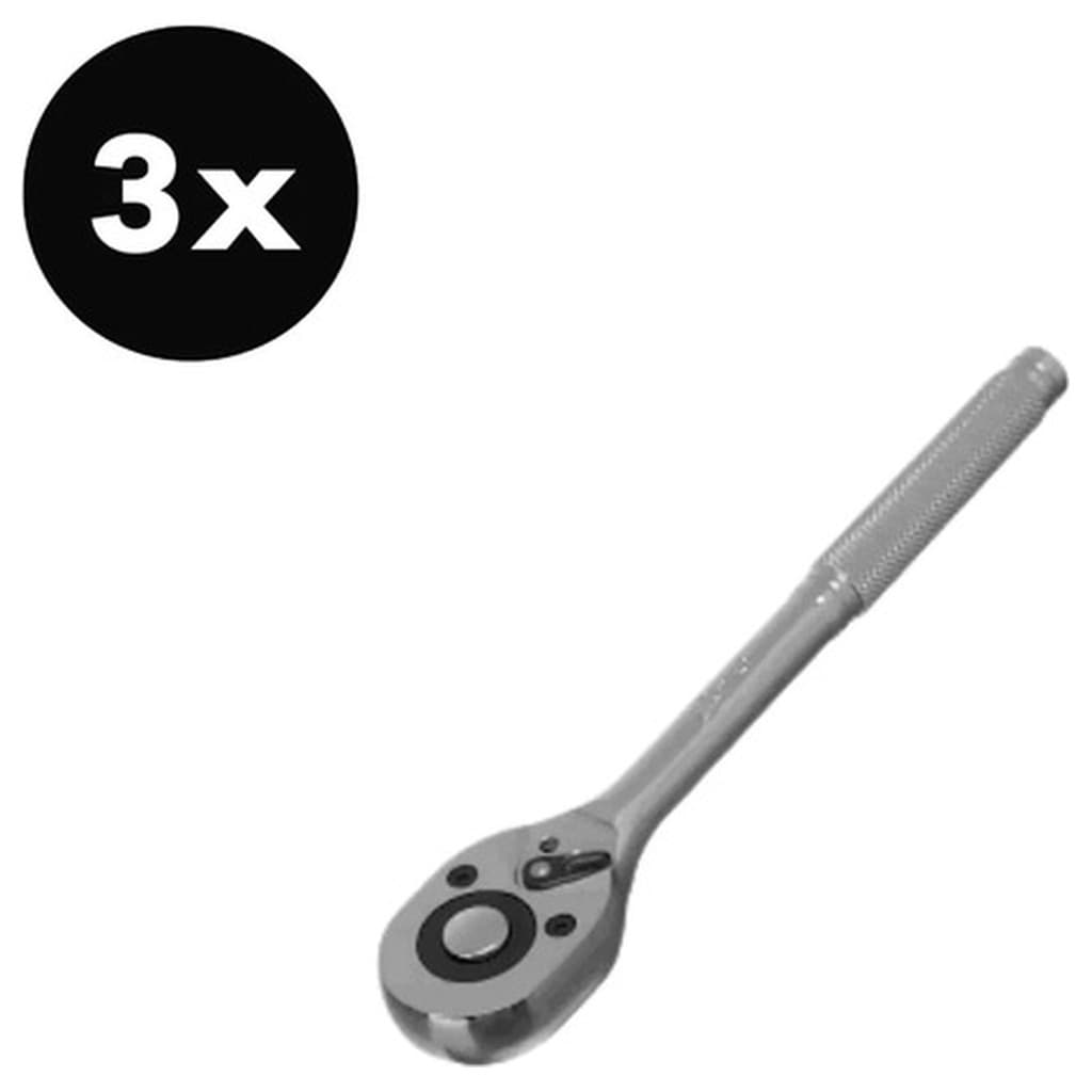 Kit 3 Chave Catraca Com Pino 1/2 72 Dentes Crv Cromado Profissional Mundo das Ferramentas
