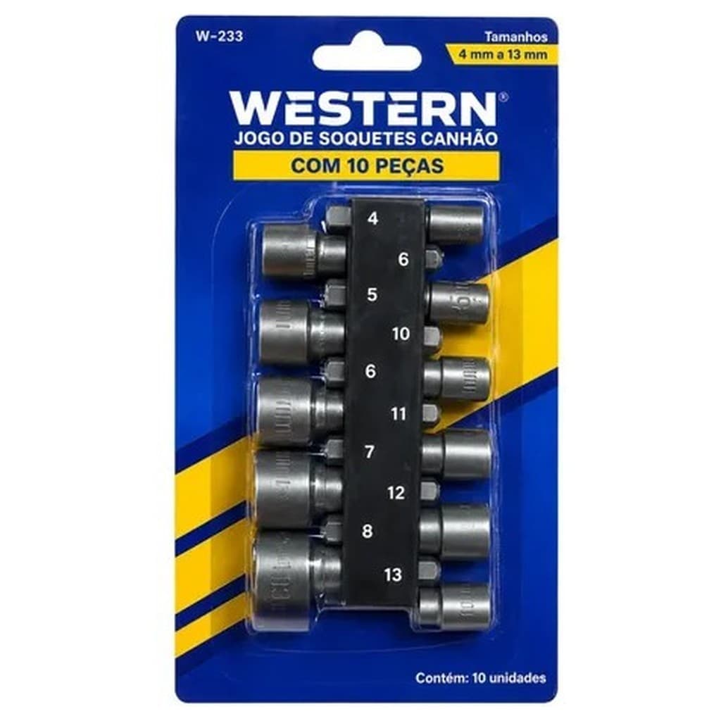 Jogo Soquetes Canhão 10 Pc Etilux Cinza Escuro 4mm a 13mm Kit Para Porcas Sextavadas Ferramenta Manual
