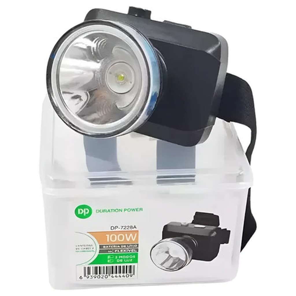Lanterna Cabeça 1 LED Recarregável 7228A INFOPAPER Headlamp Mao Livre Alta Potência Bateria Interna Autonomia 6h Cinta