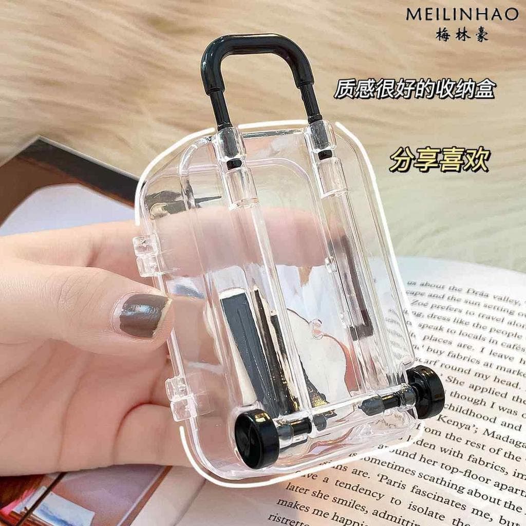 Boneca fofa combinando mala acessórios de brinquedo Mini carrinho mala transparente caixa de armazenamento de jóias