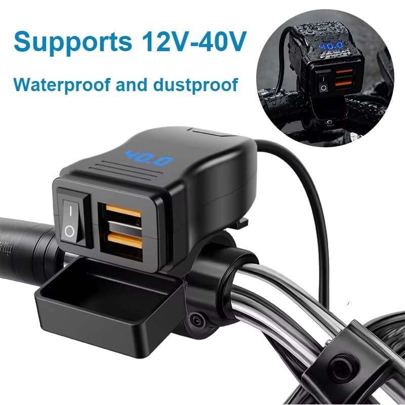 Carregador Rápido Para Motocicleta 12-40V , À Prova D'água , Portas USB Duplas , Conector De Soquete Com Display De Volt