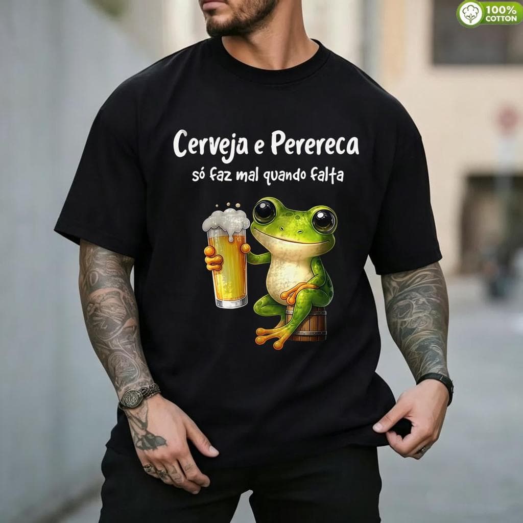 Camiseta Masculina Sapo Cerveja Engraçada Verão Presente Amigo Humor Casual Estampa Divertida Moda