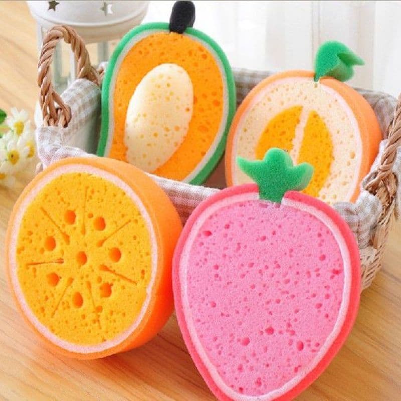 [Estoque pronto] Esponja de lavar louça de limpeza espessada estilo fruta fofa Esfregão Descontaminação Esponja de lavar