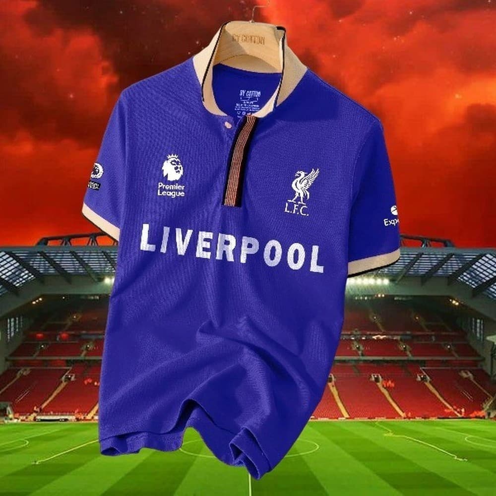 Camisa polo Liverpool Professional Football Super League, masculina solta, respirável, de secagem rápida, manga curta, c