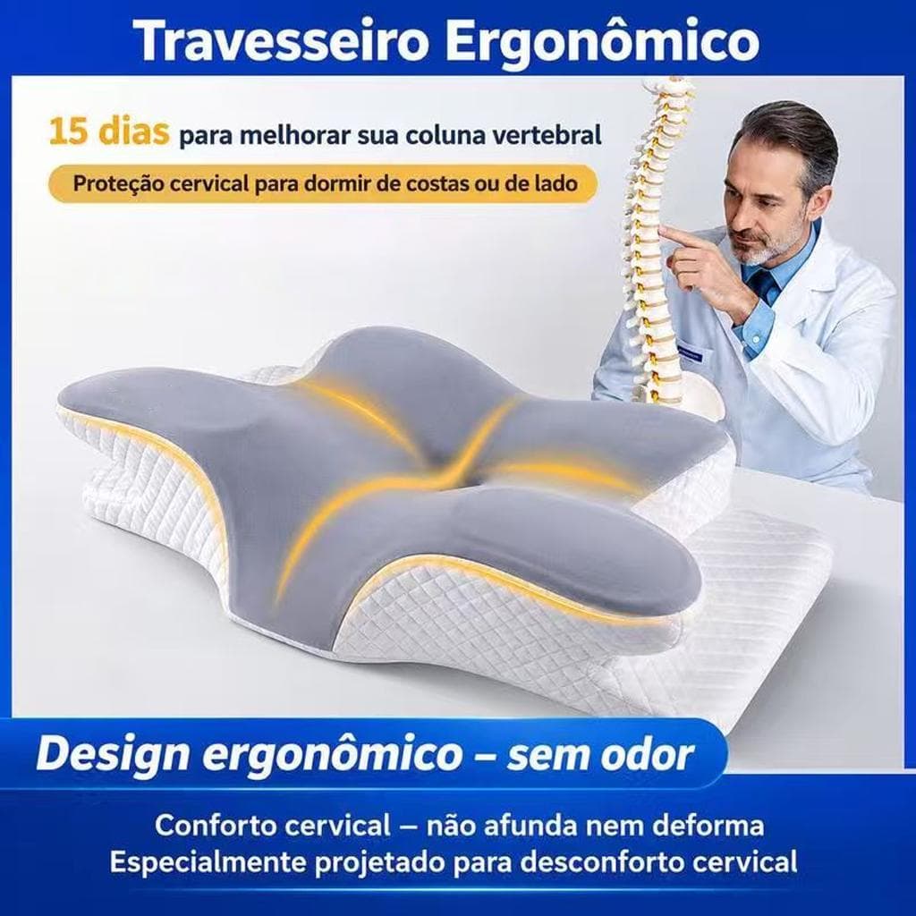 Travesseiro Cervical Ergonômico Espuma Memory Sono Profundo Sem Insônia TOP2.0