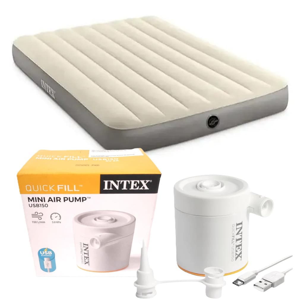 Colchão Inflável Queen Standard Intex 64103 + Bomba Elétrica 66616 Intex