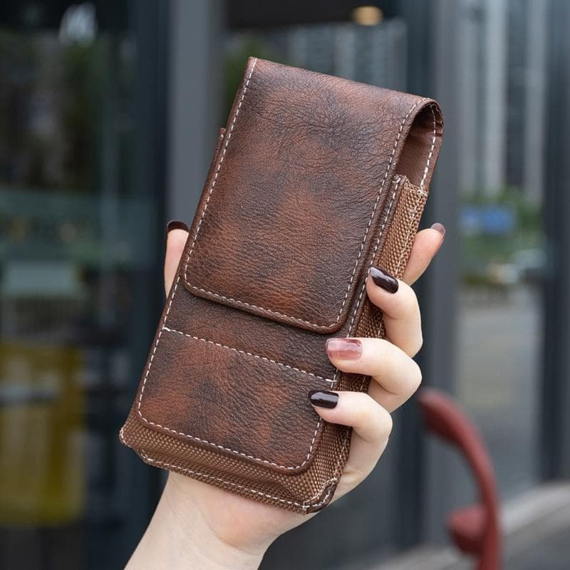 Capa Telefone Cintura Aparência Couro PU Aba Magnética E Bolso Frontal Para Deslocamento, Caminhada Tra