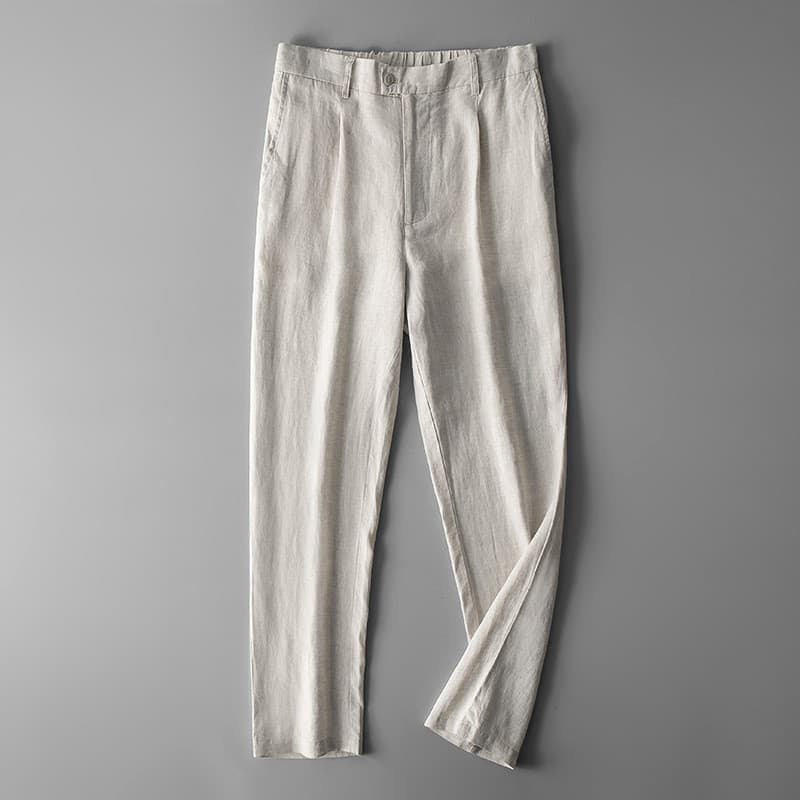 Calças masculinas pequenas verão tornozelo comprimento calças masculinas de linho de algodão calças de terno masculino c