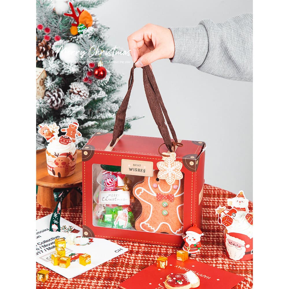 Caixa de presente de doces de natal embalagem de presente caixa vazia saco ins estilo papel abraço balde biscoito pequen