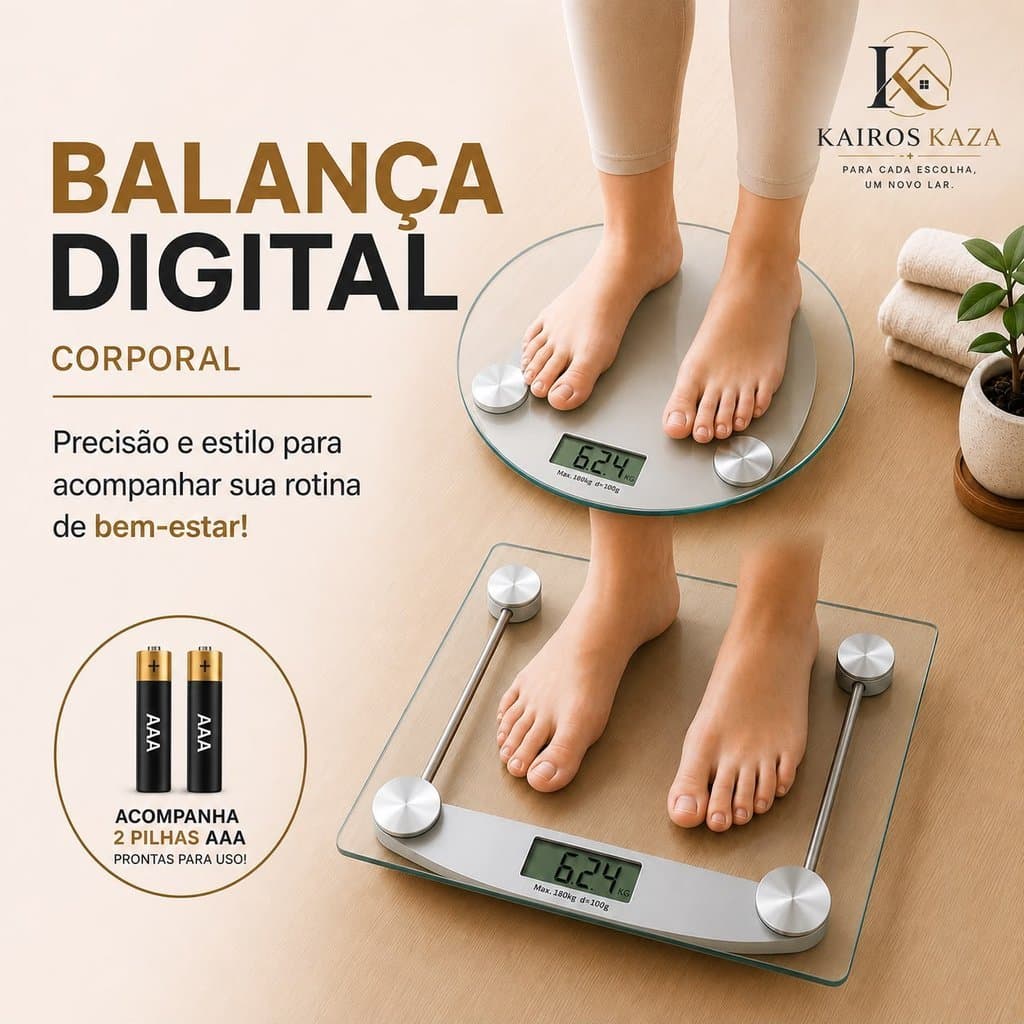 Balança Corporal Digital Para Banheiro Com Pilhas e Vidro Temperado