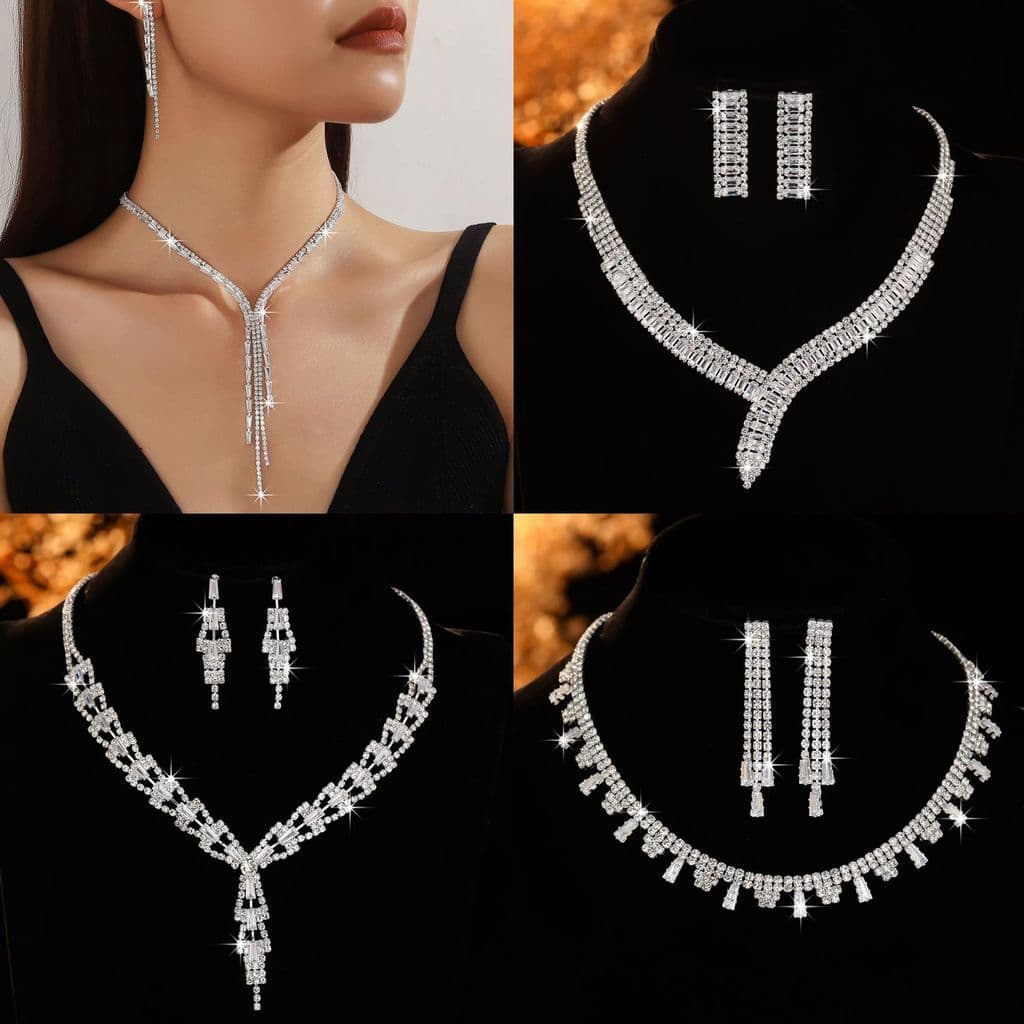 Simples versátil requintado garra incrustada cristal zircão borla colar brincos conjunto de duas peças acessórios de ves