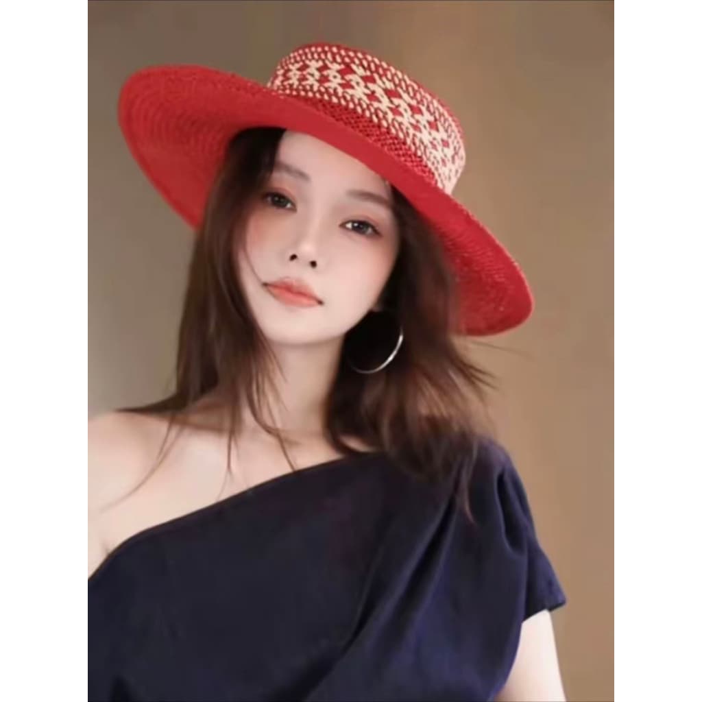 Chapéu de presente estilo celebridade feminino tecido à mão chapéu panamá versão coreana verão novo estilo chapéu de pal