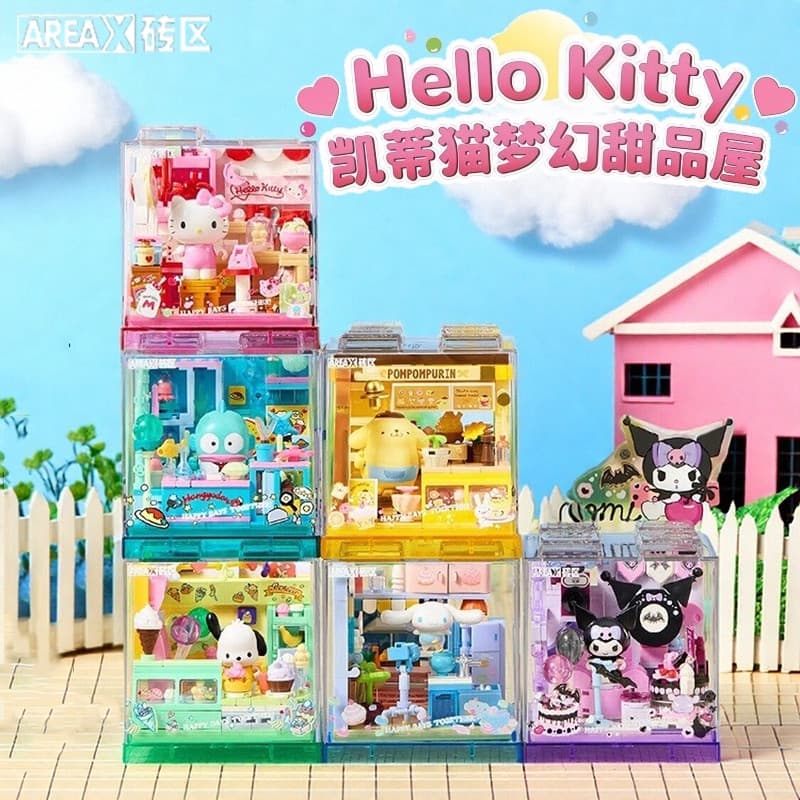 AREAX Sanrio hellokitty Cute Shop Cinnamoroll Mini Cabine Série Blocos De Construção Brinquedos Montados