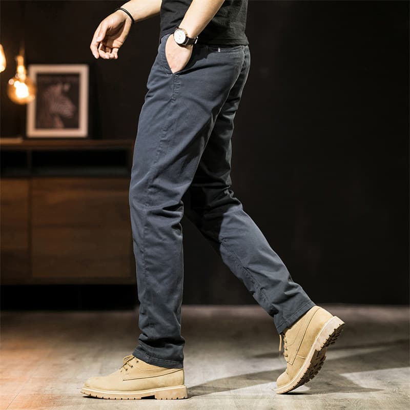 Primavera novo estilo calças masculinas de negócios calças casuais puro algodão fino-ajuste estiramento macacão calças e