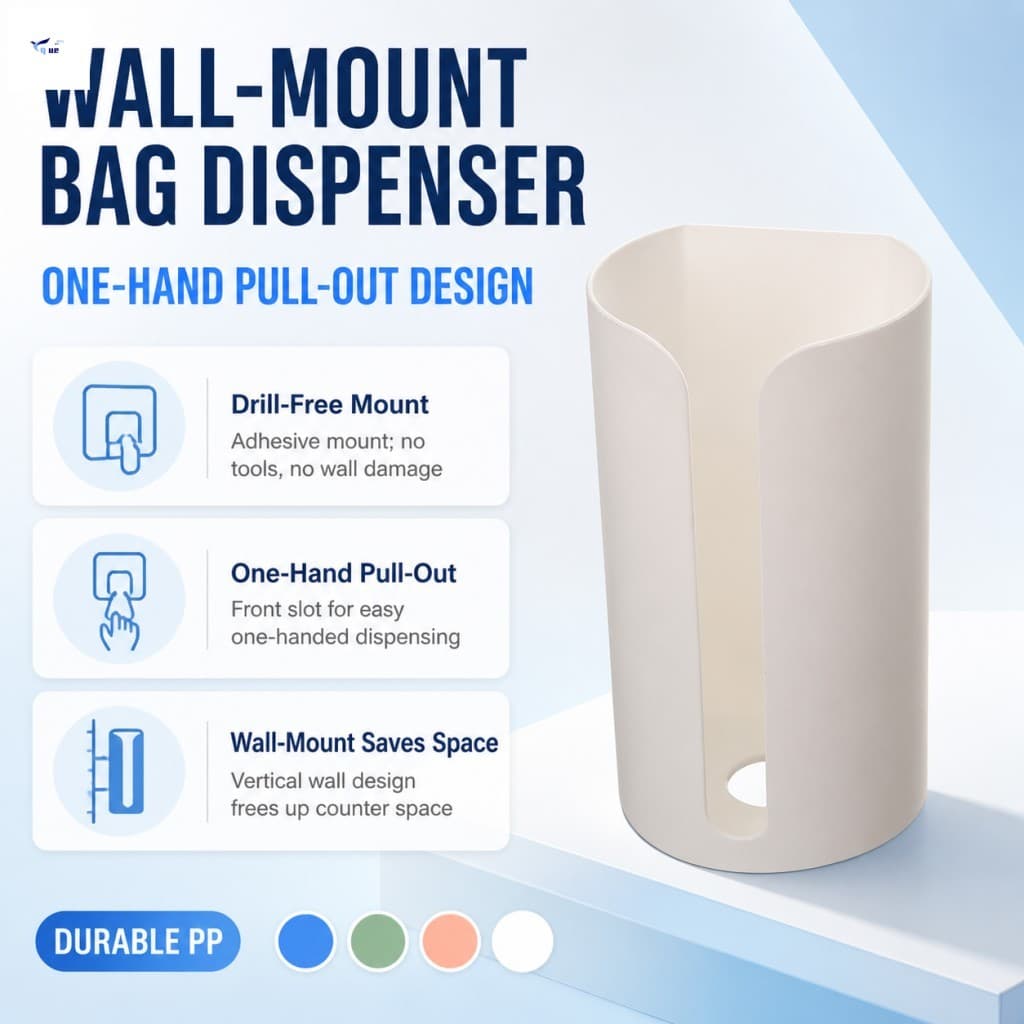Dispensador De Saco Plástico Para Montagem Na Parede , Sem Broca , Organizador Adesivo , Uma Mão , Caixa De Armazenament