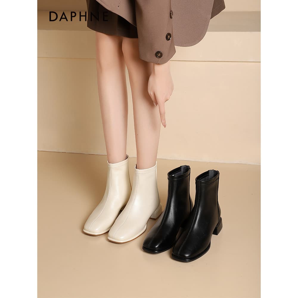 Daphne botas curtas de salto grosso feminino 2026 novo estilo outono Martin botas femininas brancas nuas botas francesas